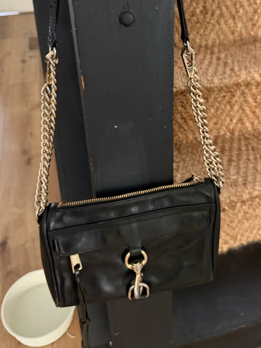 Rebecca minkoff  Black Leather Shoulder Bag with Gold Chain Strap